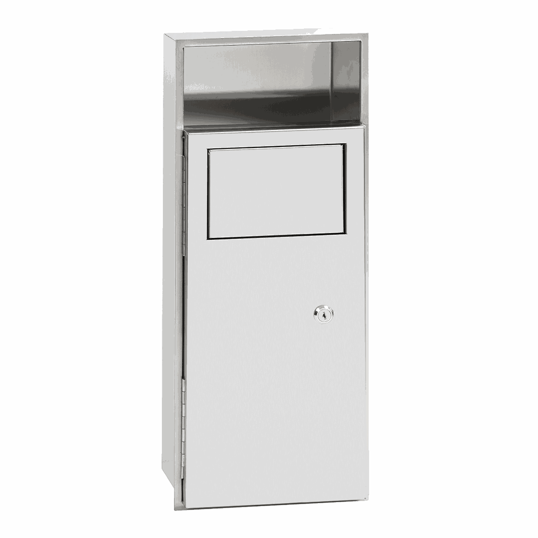 Stainless Recessed waste bin with storage shelf