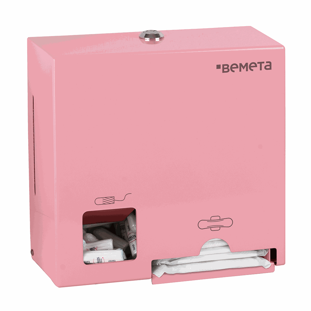 Hotel Tampon and pad dispenser, stainless steel, pink