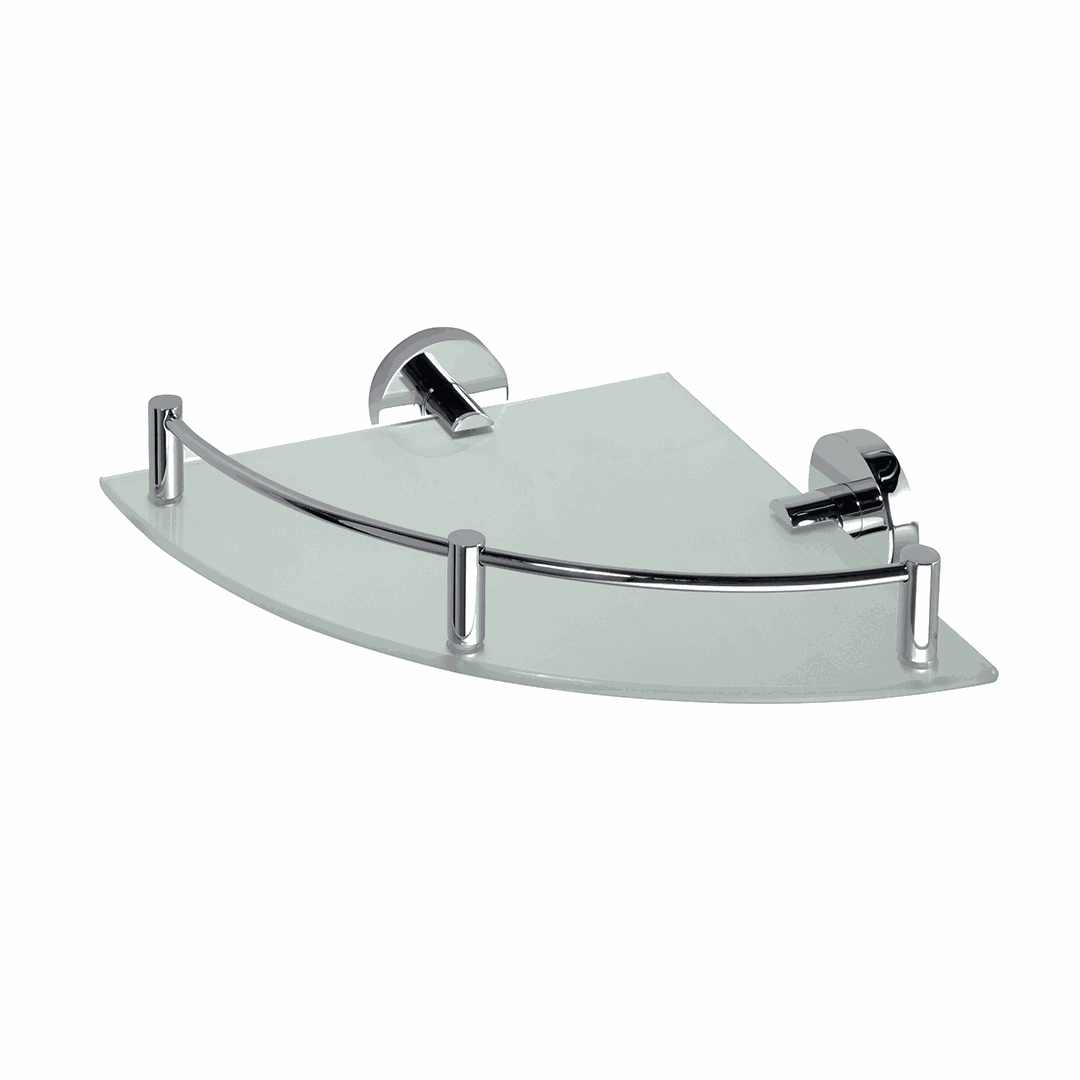 Omega Corner glass shelf with rail