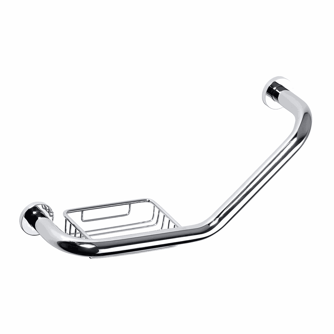 Hotel Grab bar, angular 135°, with soap dish
