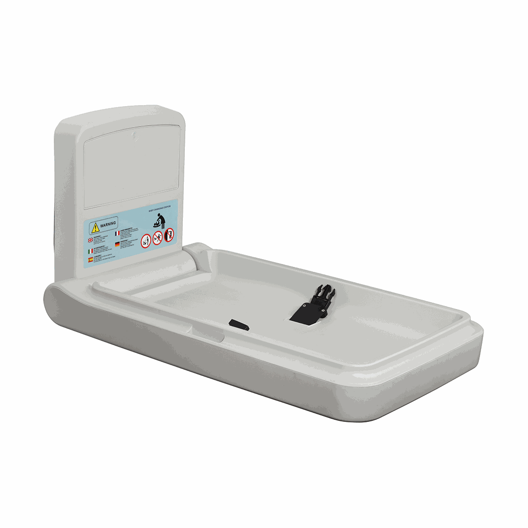 Hotel Wall mounted baby changing station, plastic, white/grey