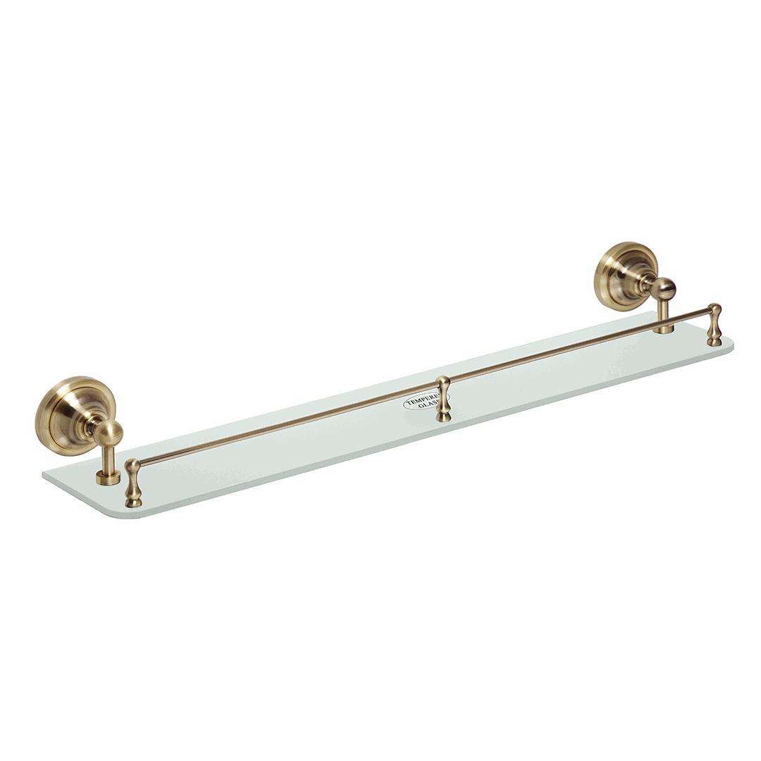 RETRO bronze: Glass shelf with rail, 600 mm