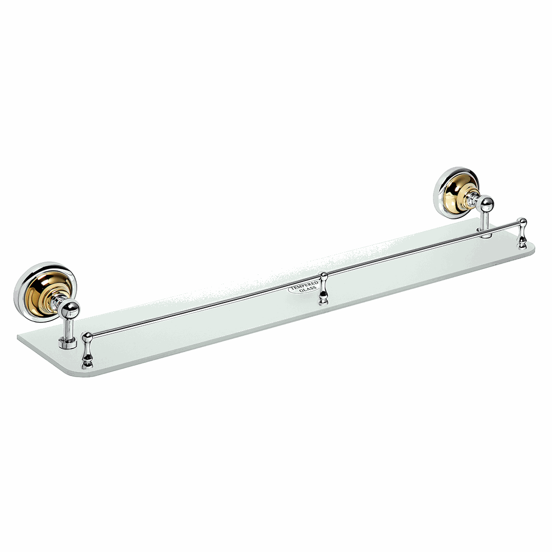 RETRO gold/chrome: Glass shelf with rail, 600 mm