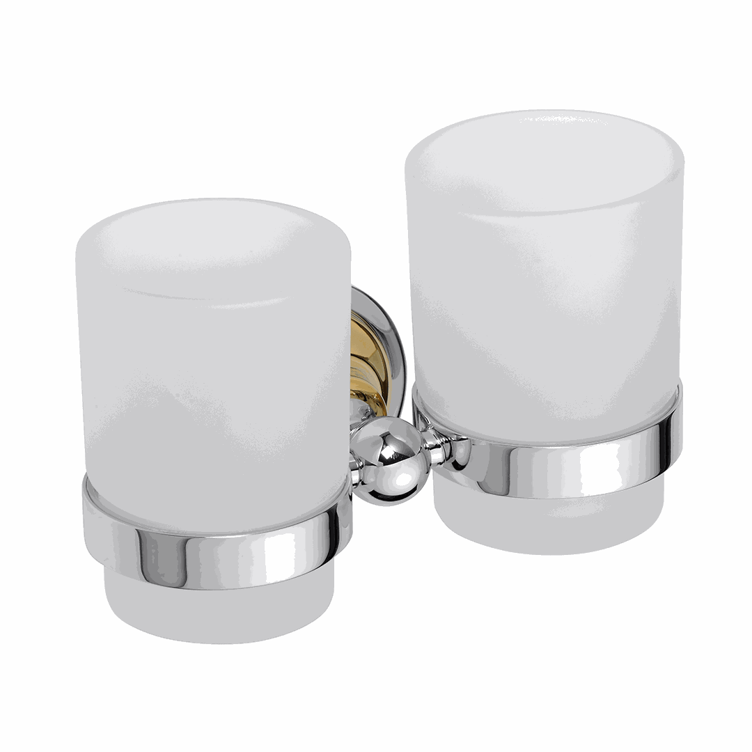 RETRO gold/chrome: Double toothbrush holder, glass