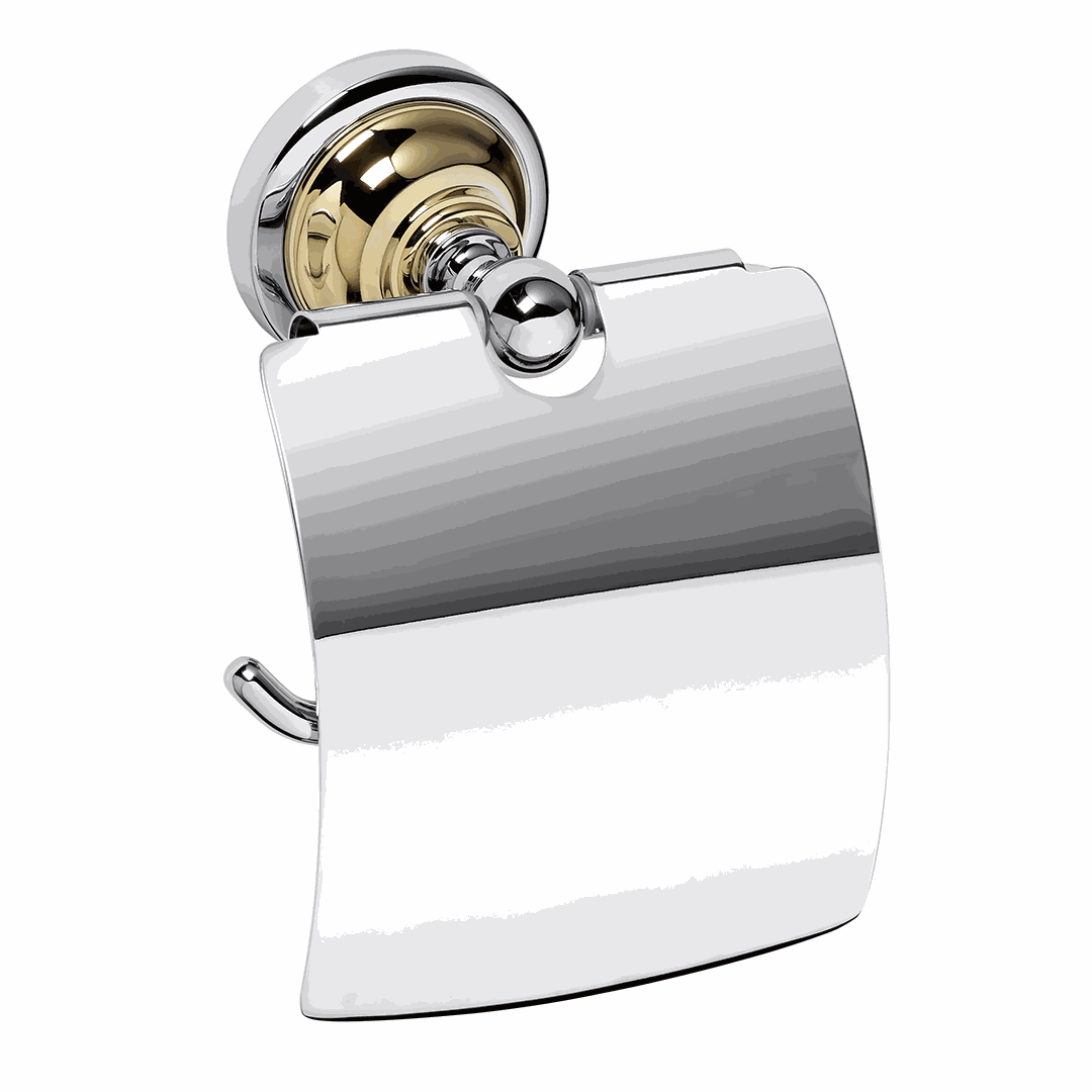 RETRO gold/chrome: Toilet paper holder, with cover