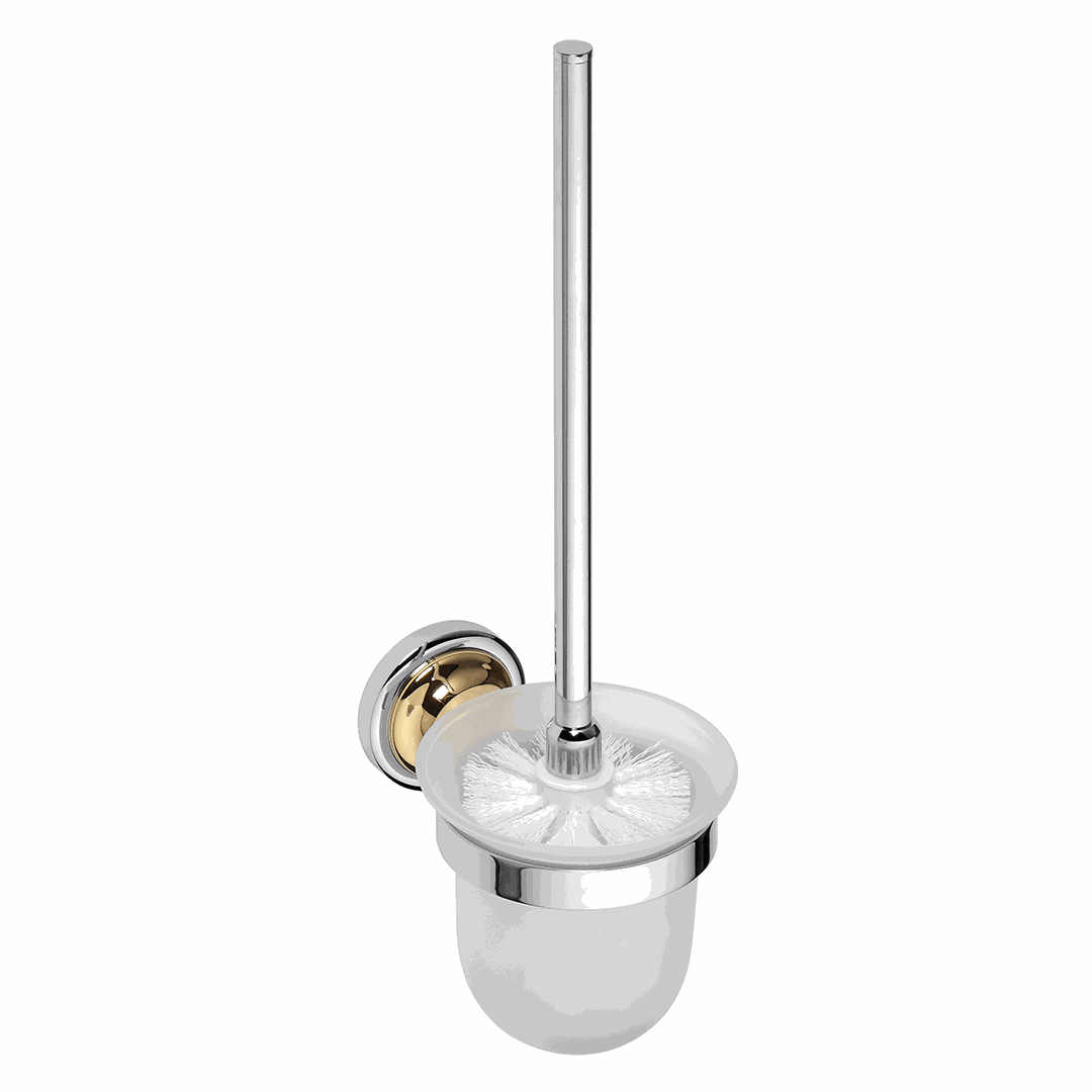 RETRO gold/chrome: Wall mounted toilet brush holder, glass