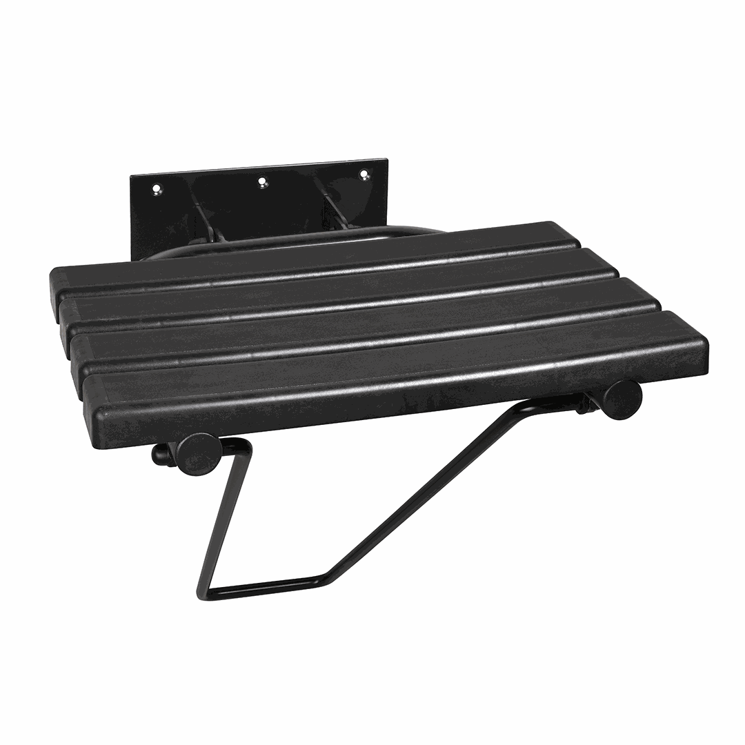 HELP Shower seat, folding, with leg, without cover, black, black plastic