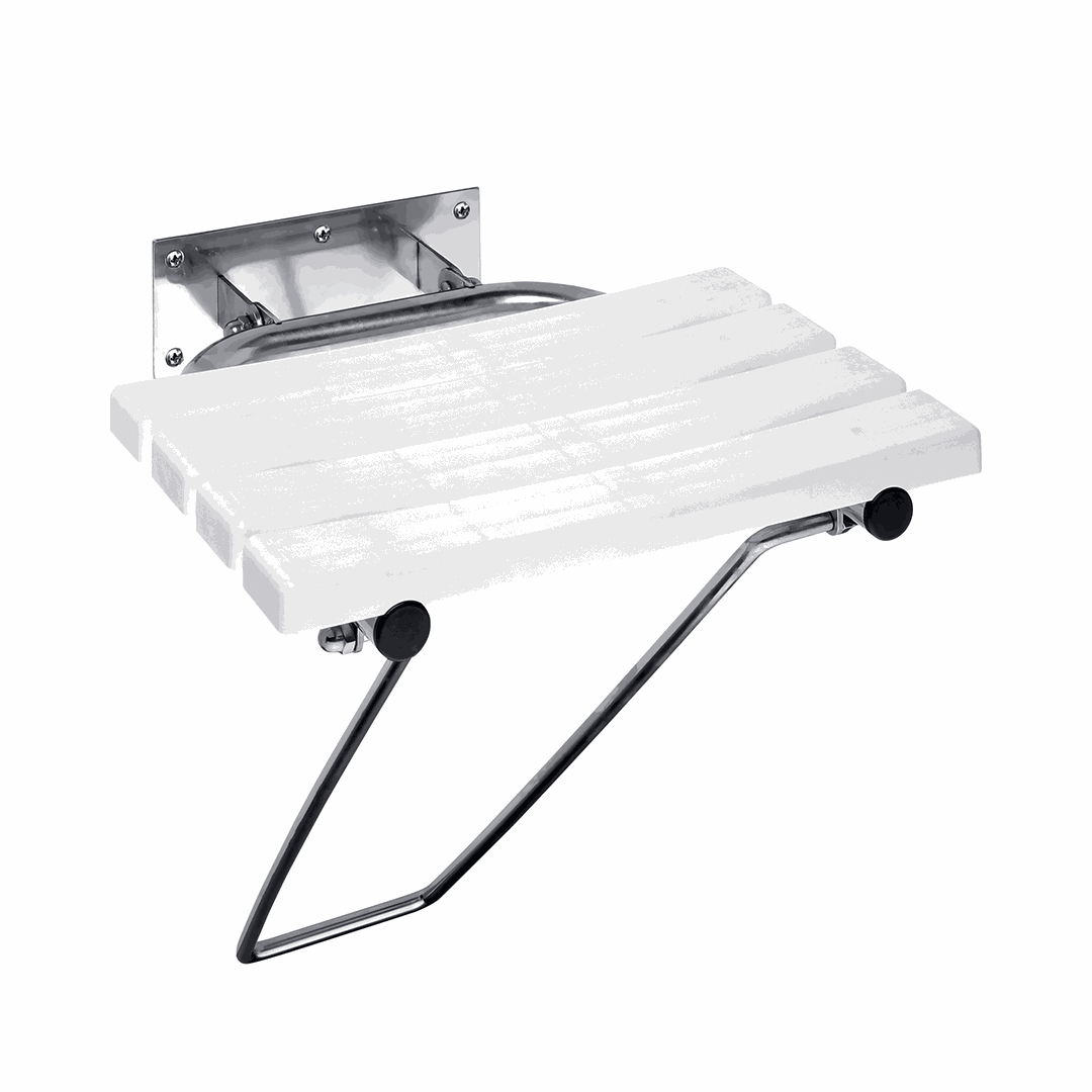 HELP Shower seat, folding, with leg, without cover, stainless steel, matt, white plastic