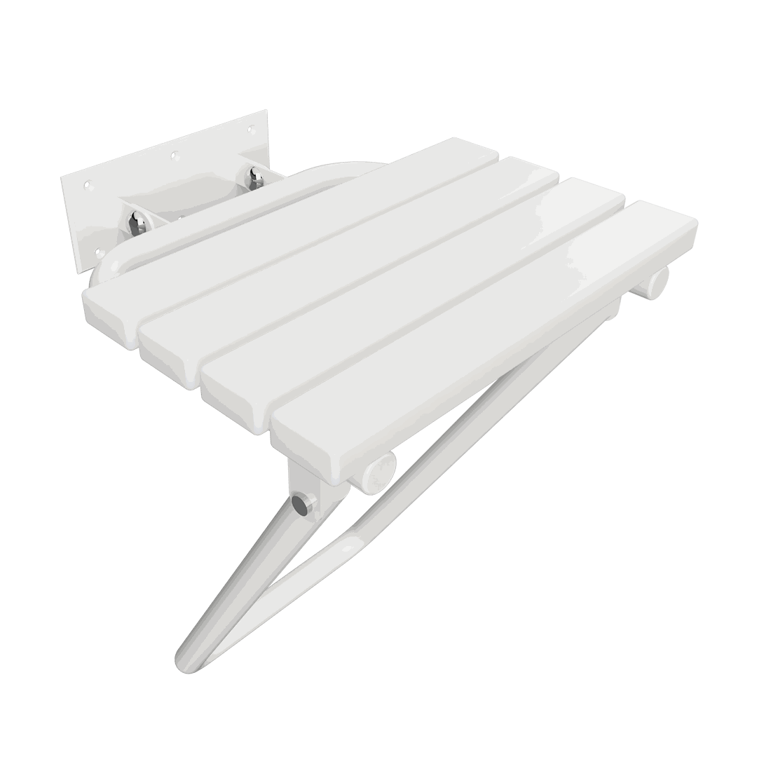 HELP Shower seat, folding, with leg, without cover, white, white plastic