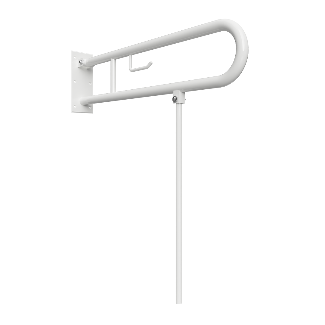HELP Grab bar, 813 mm, U-shaped, folding, with support leg and TP holder, without cover