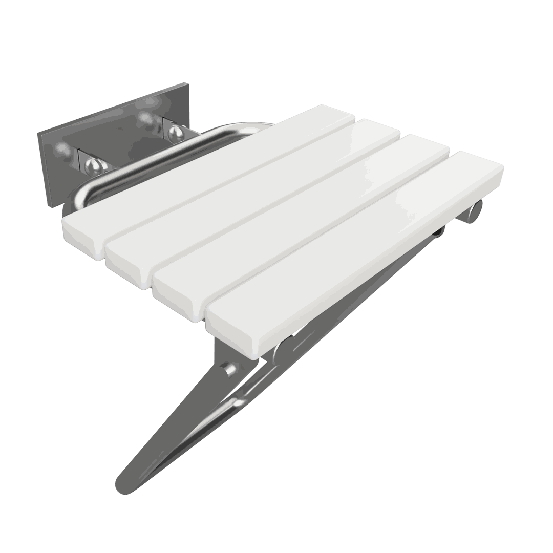 HELP Shower seat, folding, with leg, with cover, stainless steel, matt, white plastic
