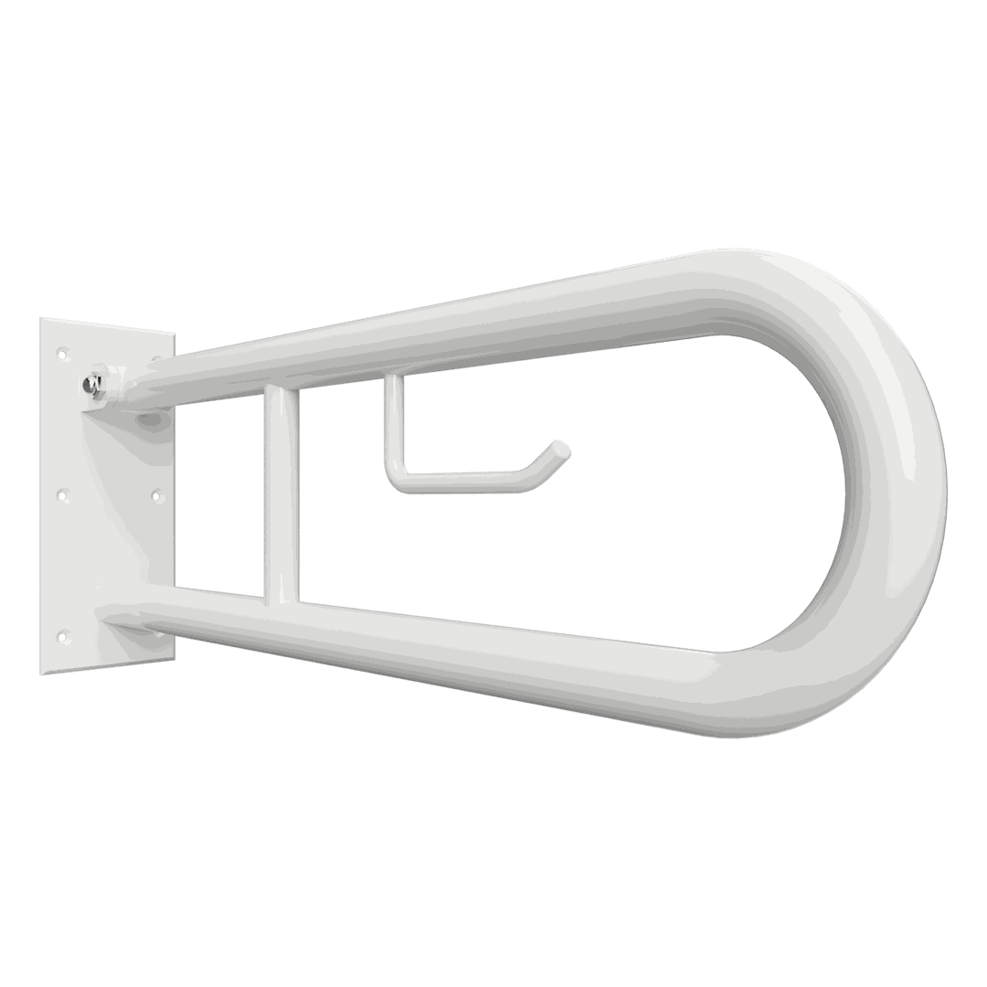 HELP Grab bar, 600 mm, U-shaped, folding, with support leg and TP holder, without cover