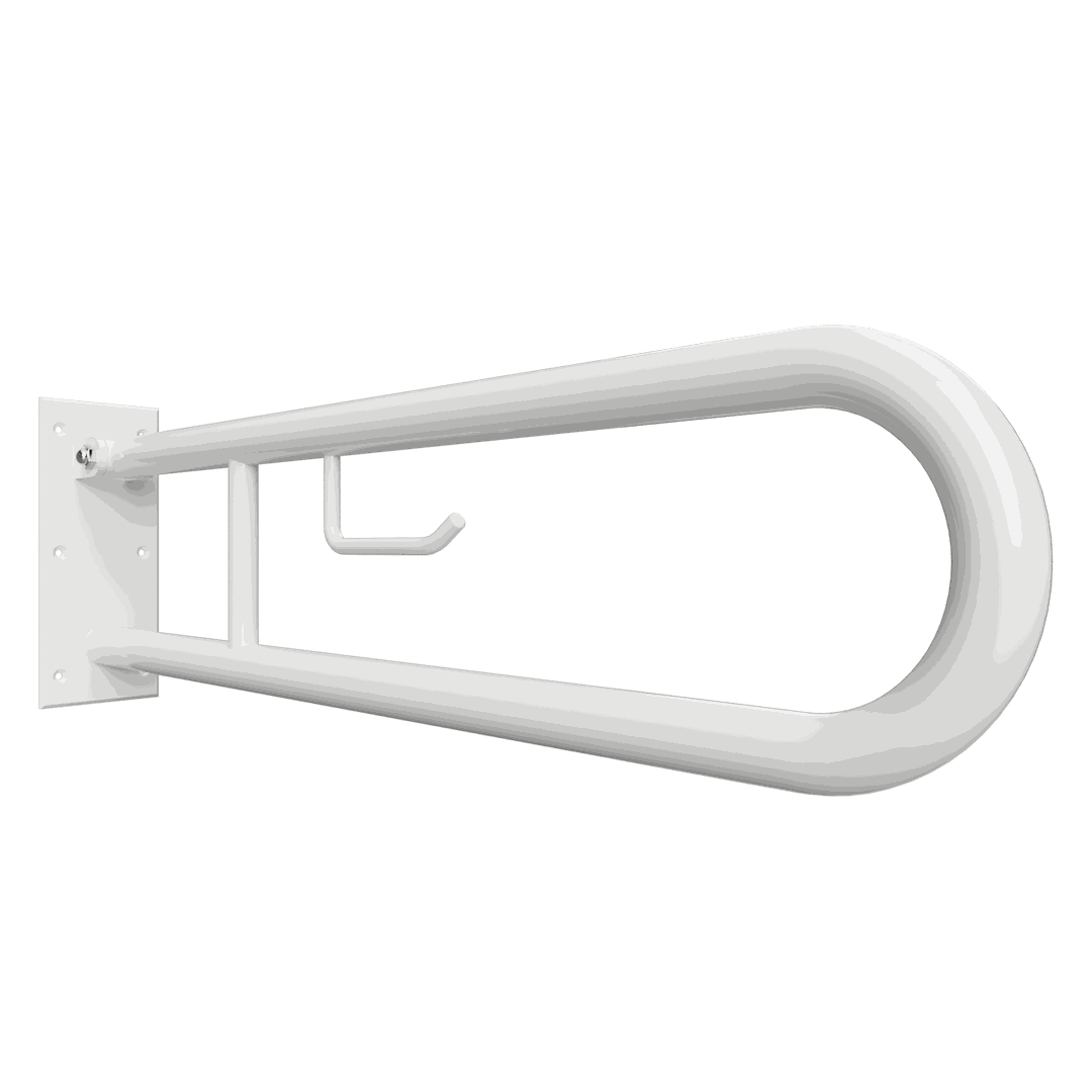 HELP Grab bar, 750 mm, U-shaped, folding, with support leg and TP holder, without cover