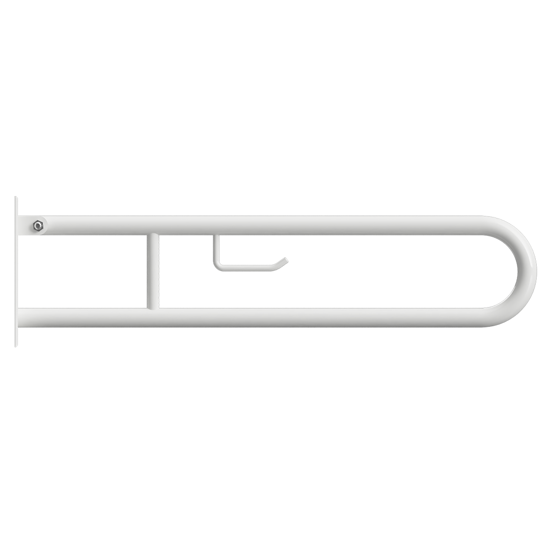 HELP Grab bar, 850 mm, U-shaped, folding, with support leg and TP holder, without cover