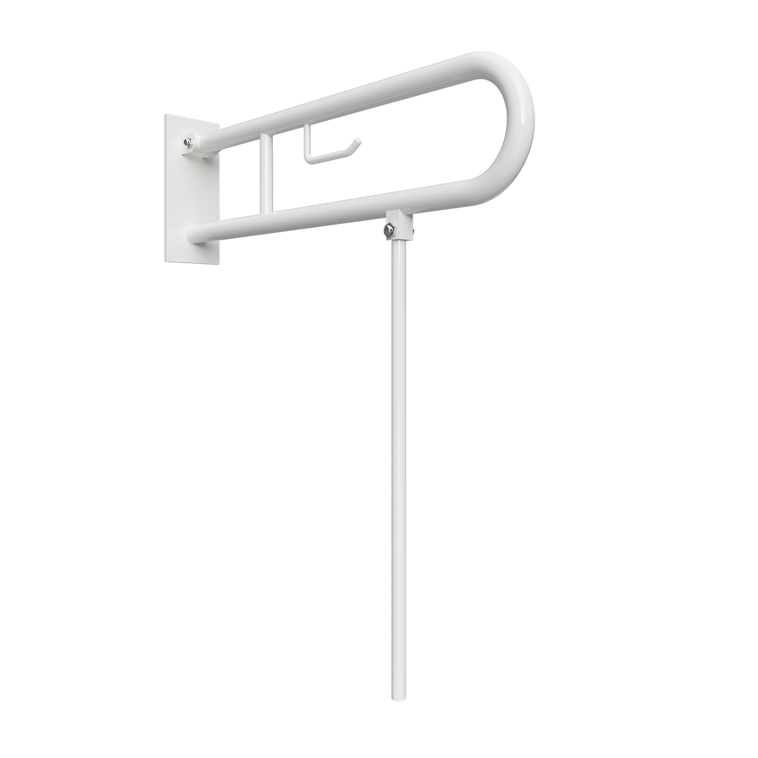 HELP Grab bar, 750 mm, U-shaped, folding, with support leg and TP holder, with cover