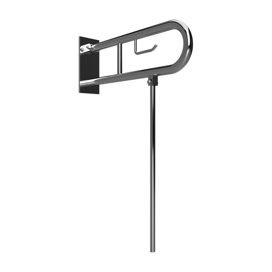 HELP Grab bar, 850 mm, U-shaped, folding, with support leg and TP holder, with cover, stainless st.