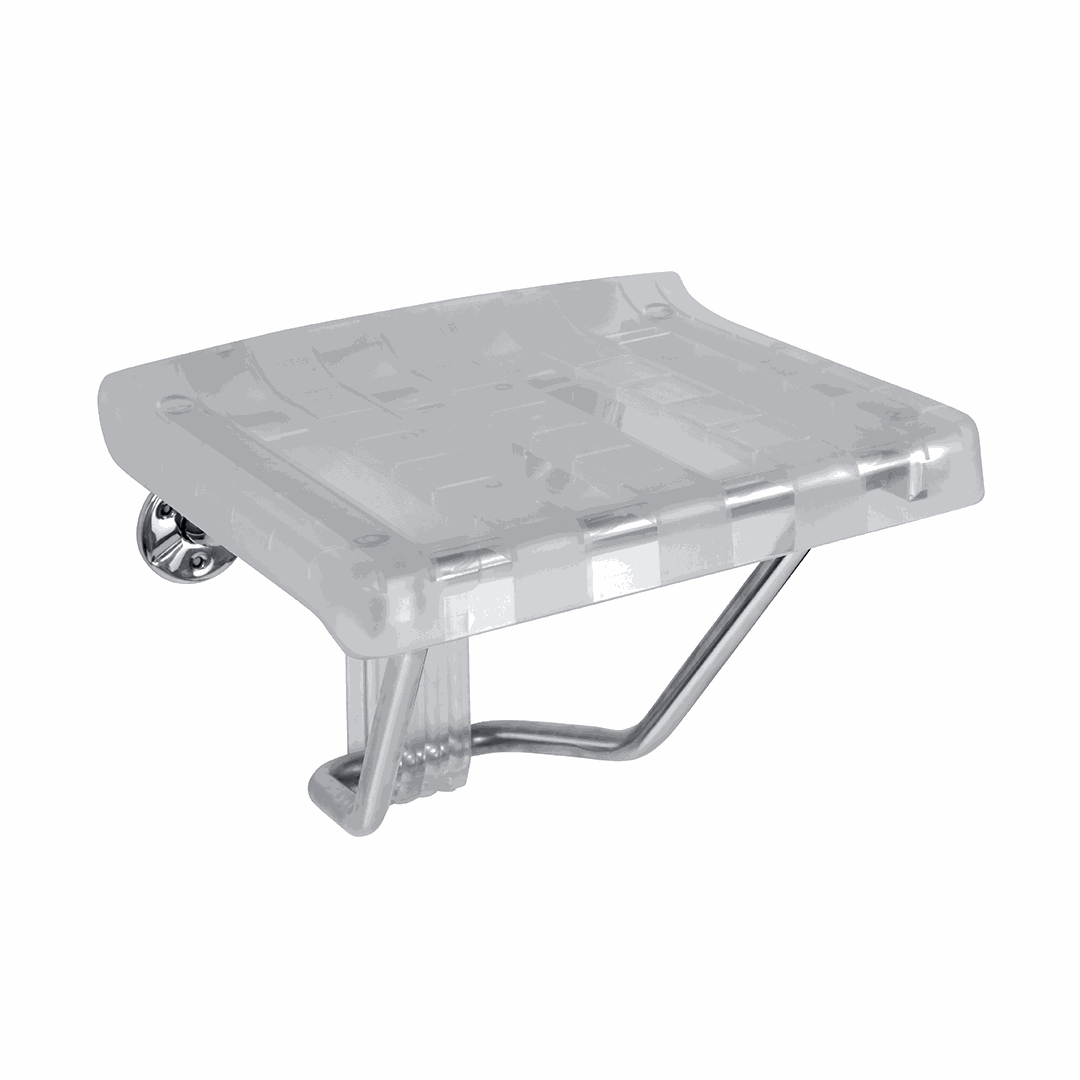 HELP Shower seat, folding, stainless steel, polished, transparent plastic