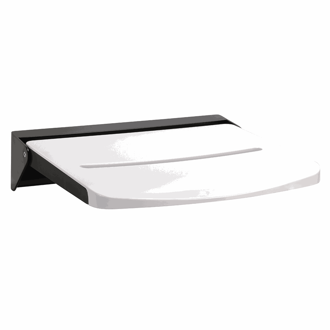 HELP Shower seat, folding, stainless steel, black, white plastic