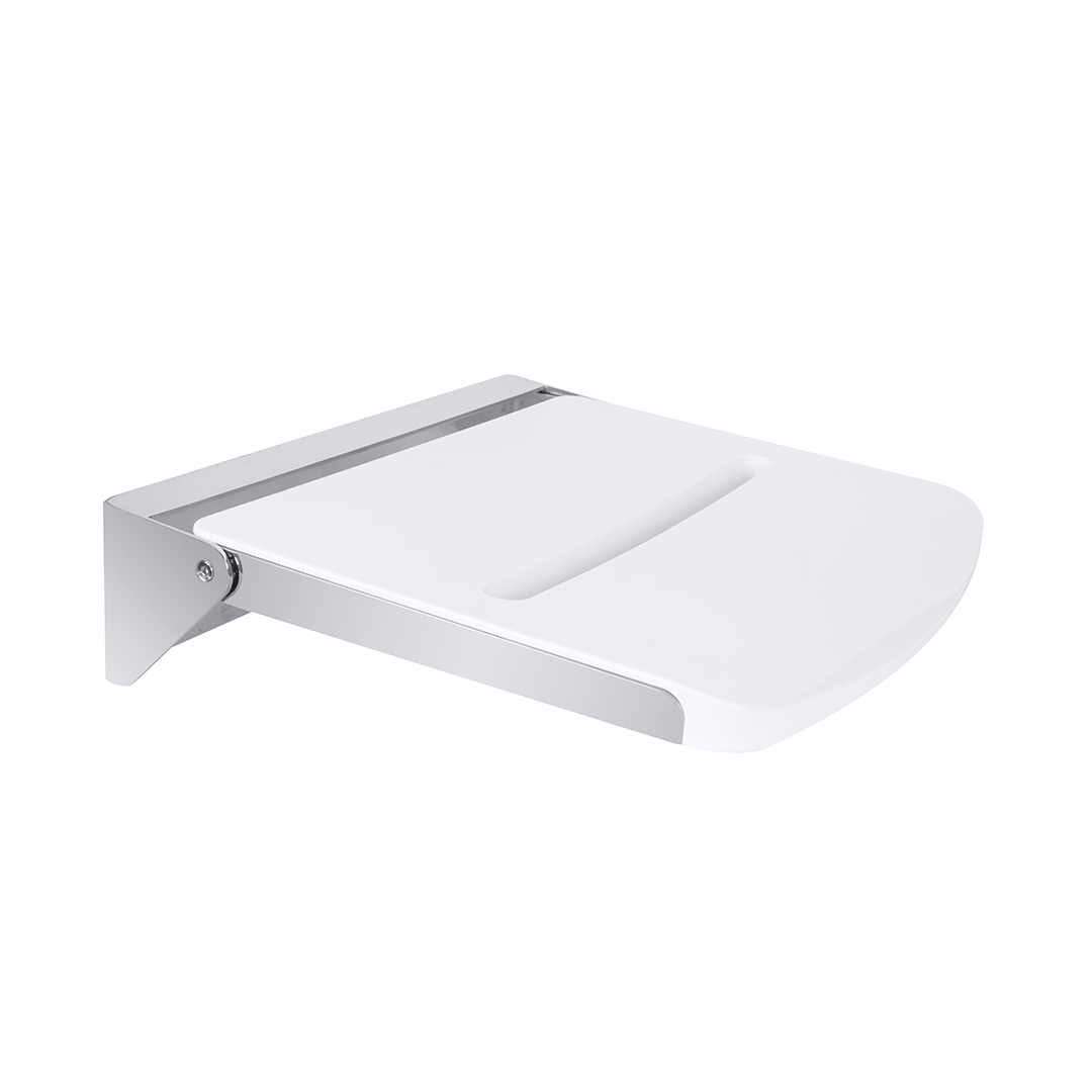 HELP Shower seat, folding, stainless steel, polished, white plastic