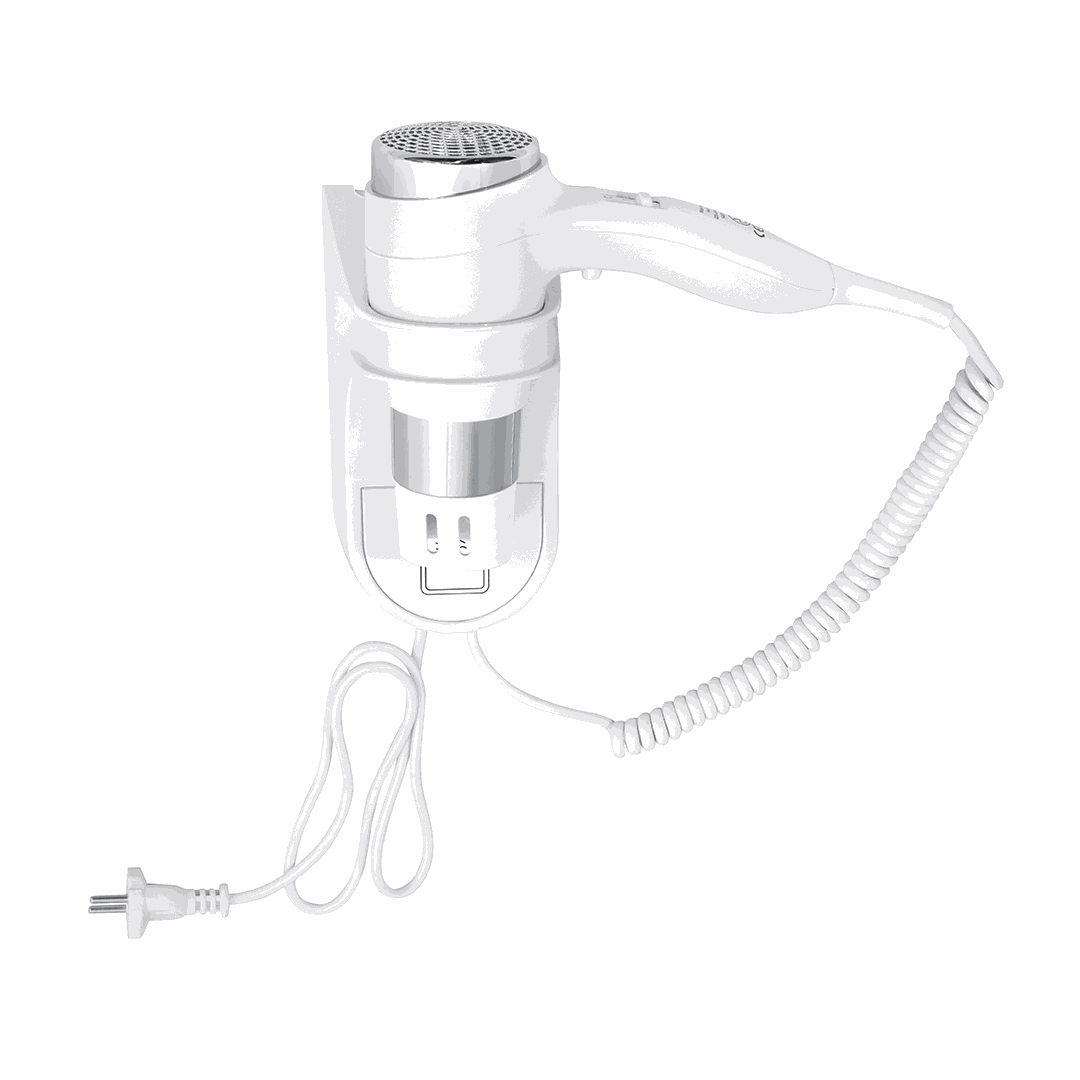 Hotel Hair dryer, 1400W, wall-mounted, with holder, coiled cord