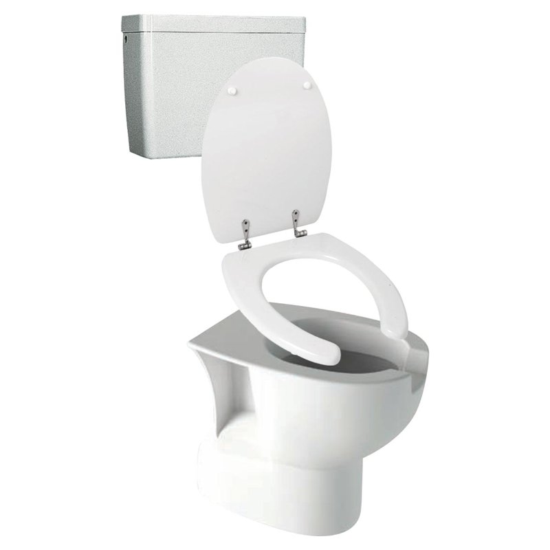 Ergonomic Toilet Kit with Floor Outlet, Cistern and Seat 13142
