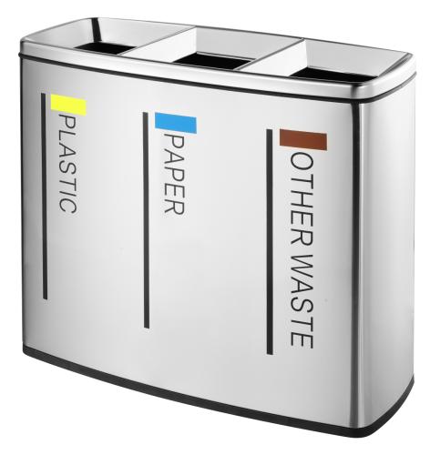 High capacity recycling bin with three bucket s and cover