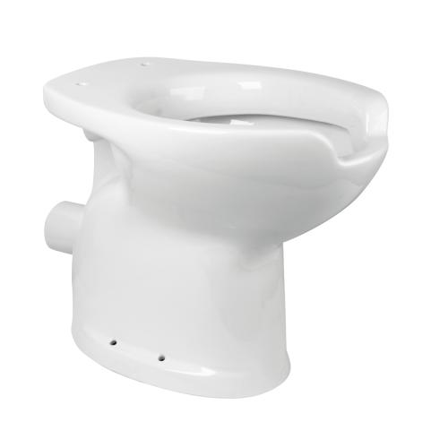 Ergonomic floor-standing toilet pan, wall outlet