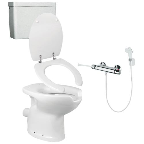 White CERAMICS floor settled toilet pan with P-tra p outlet and front opening